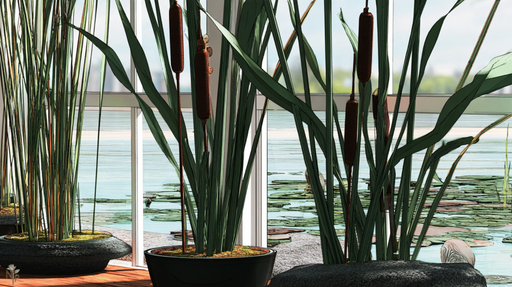 Cat tail plant in a container with standing water