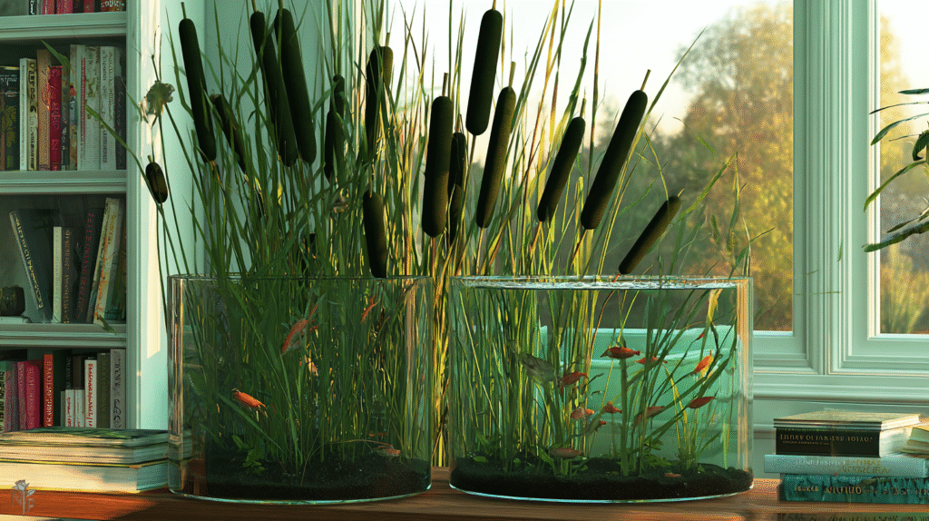 Cat tail plant in a container with standing water