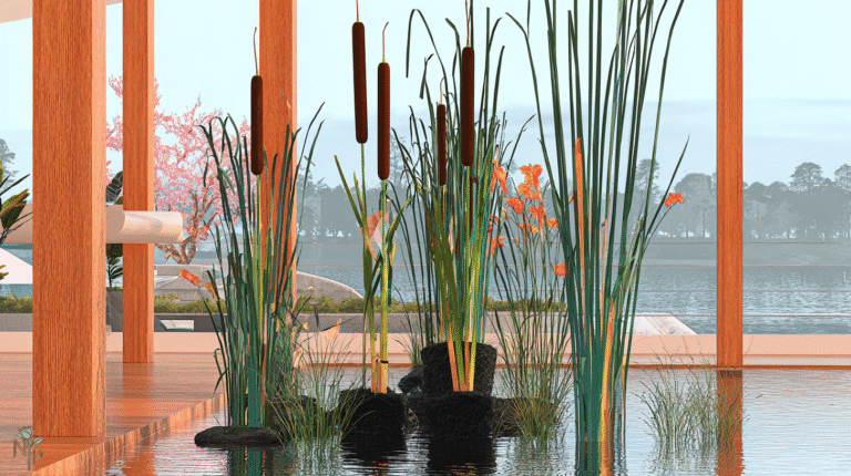 Cat tail plant in a container with standing water