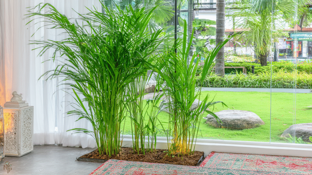 Areca palm showing brown tips and common pest scale insects