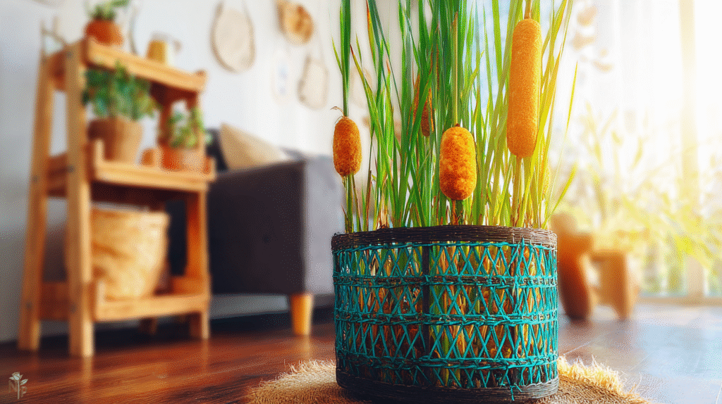 Healthy indoor cat tail plant thriving in a bright living room.