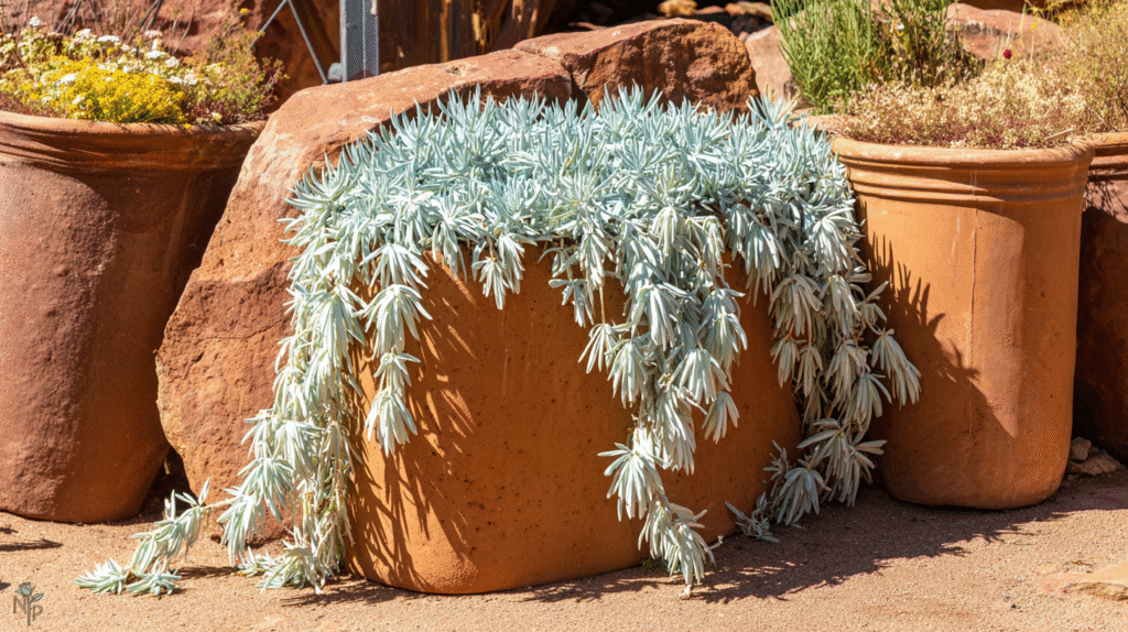 Chalksticks succulent receiving intense direct sunlight outdoors.  