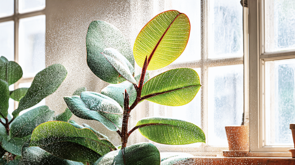 Thriving indoor rubber plant in a stylish pot with bright natural light