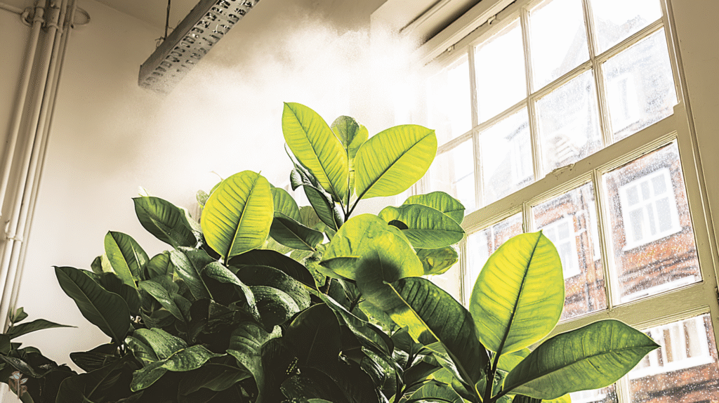 Thriving indoor rubber plant in a stylish pot with bright natural light