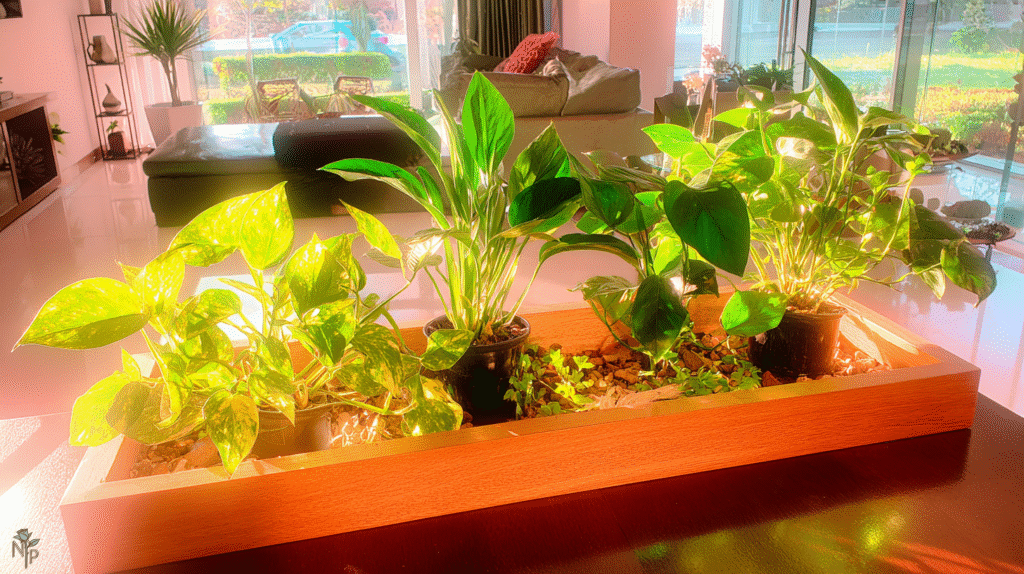 Beginner-friendly philodendrons including Heartleaf, Brazil, and Green Congo on a sunny indoor shelf
