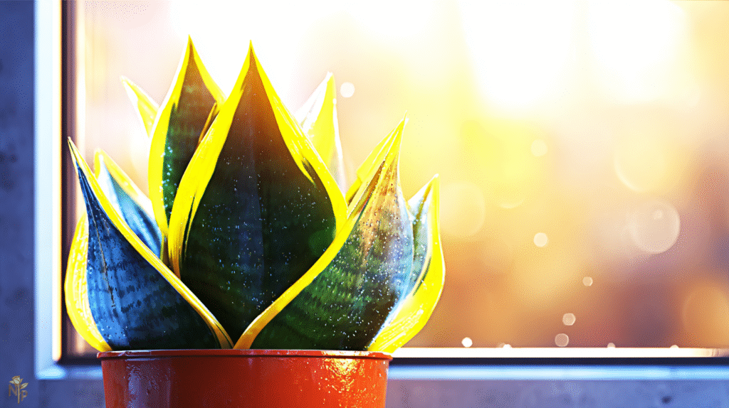  Healthy snake plant in a terracotta pot with dry soil, ideal for proper watering.
