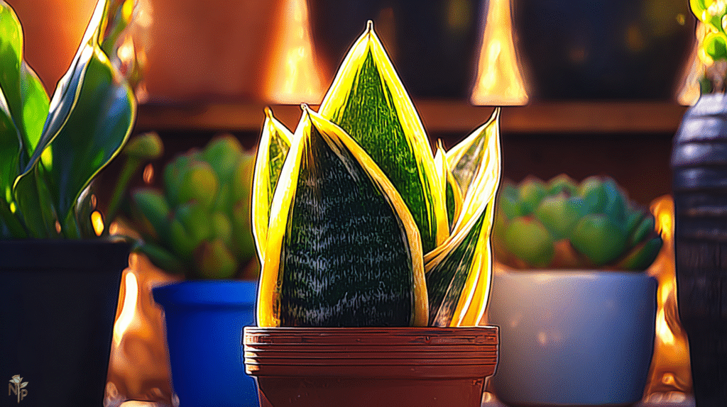 Healthy snake plant in a terracotta pot with dry soil, ideal for proper watering.
