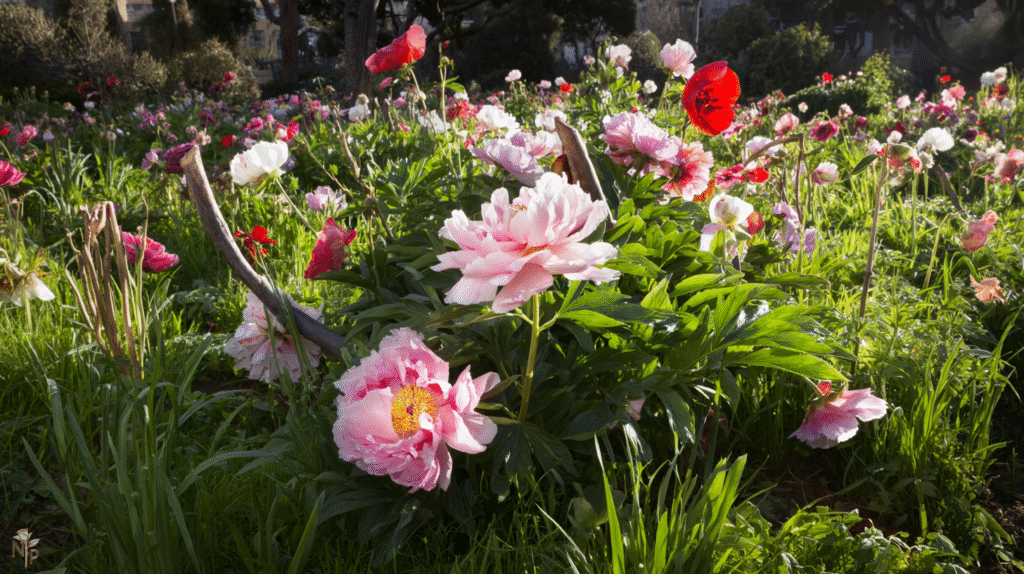 Vibrant peony flower in full bloom
