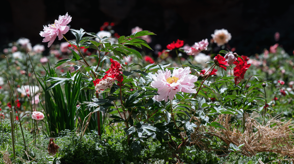 Vibrant peony flower in full bloom
