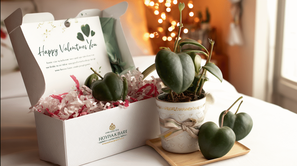 Heart-shaped Hoya Kerrii plant in a gift box with a ribbon, perfect for gifting  
