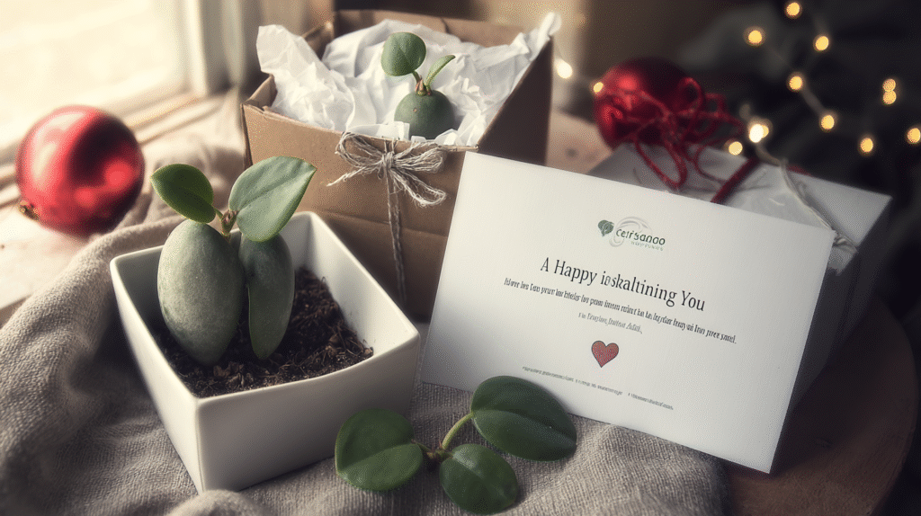 Heart-shaped Hoya Kerrii plant in a gift box with a ribbon, perfect for gifting  