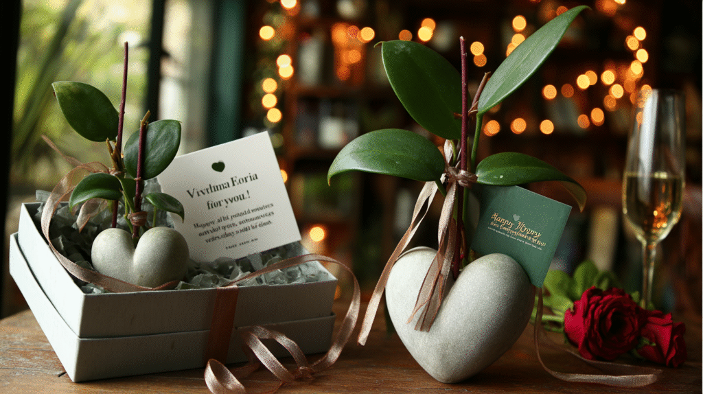 Heart-shaped Hoya Kerrii plant in a gift box with a ribbon, perfect for gifting  