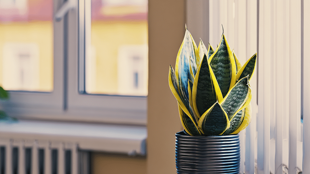 Healthy indoor plant in a cozy, sunlit room near a window