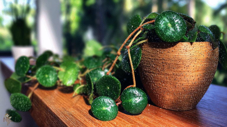 Hoya Kerrii plant with heart-shaped leaves in a terracotta pot on a sunny windowsill